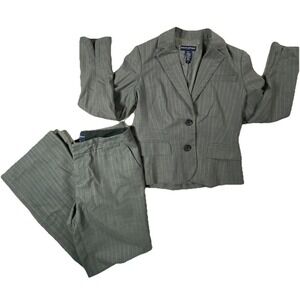 Banana Republic Suit Set Women 4 Gray Pinstripe Blazer Pants Career Office Work